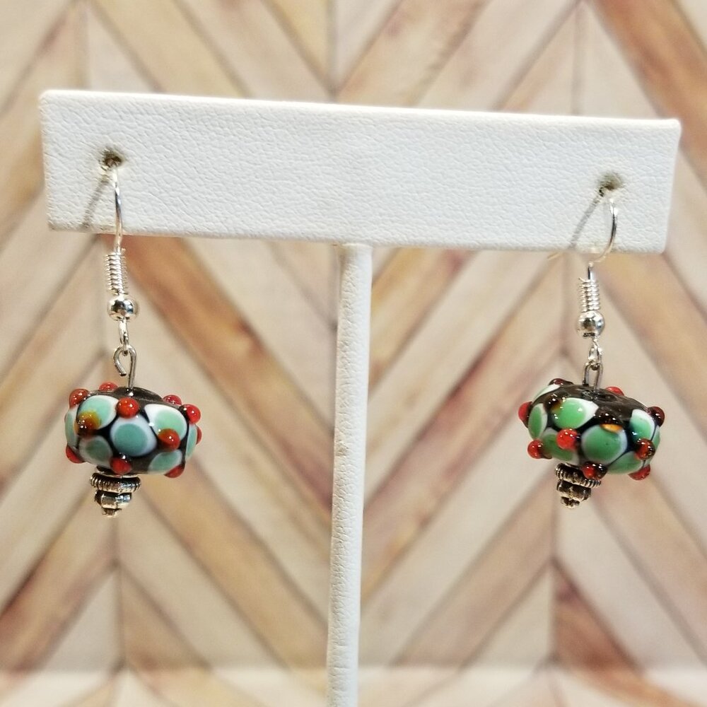 Handmade Red and Green Glass Bead Earrings